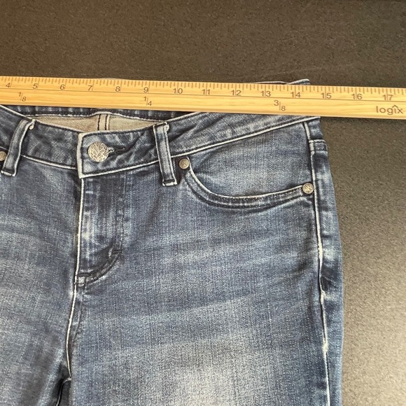 Prana Women's Blue Dark Wash Denim Whiskered Skinny Jeans Size 4 Short - Picture 9 of 11